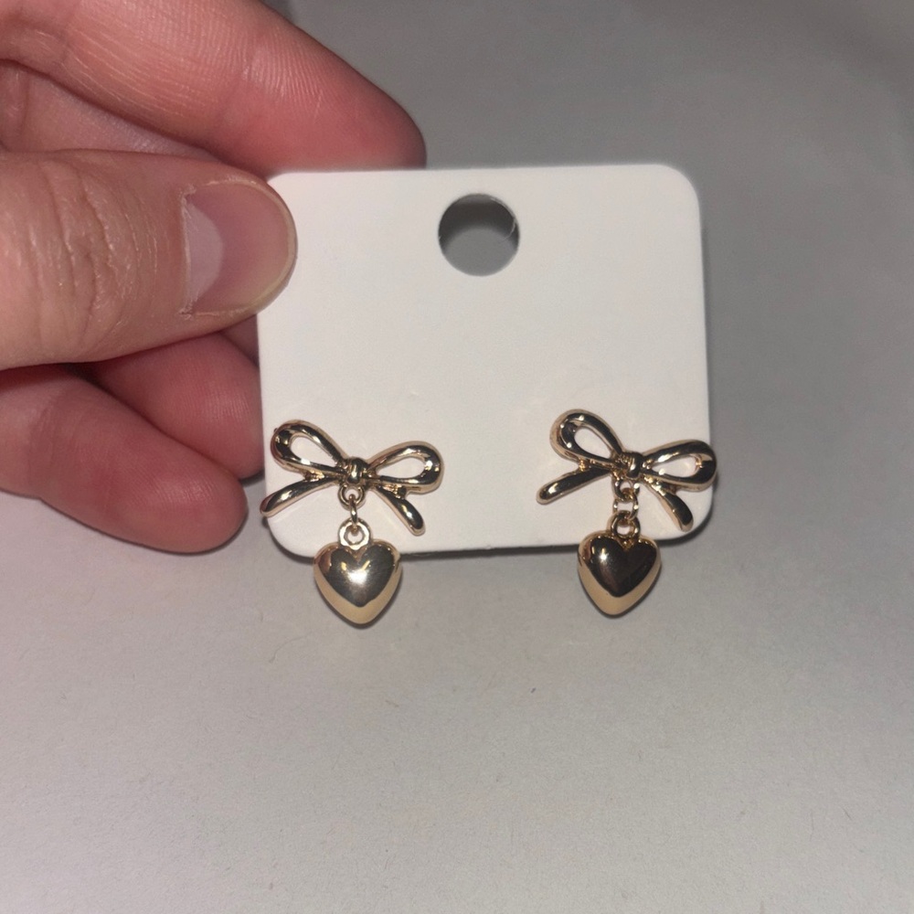 Valentine’s Day Gold Heart Bow Earrings